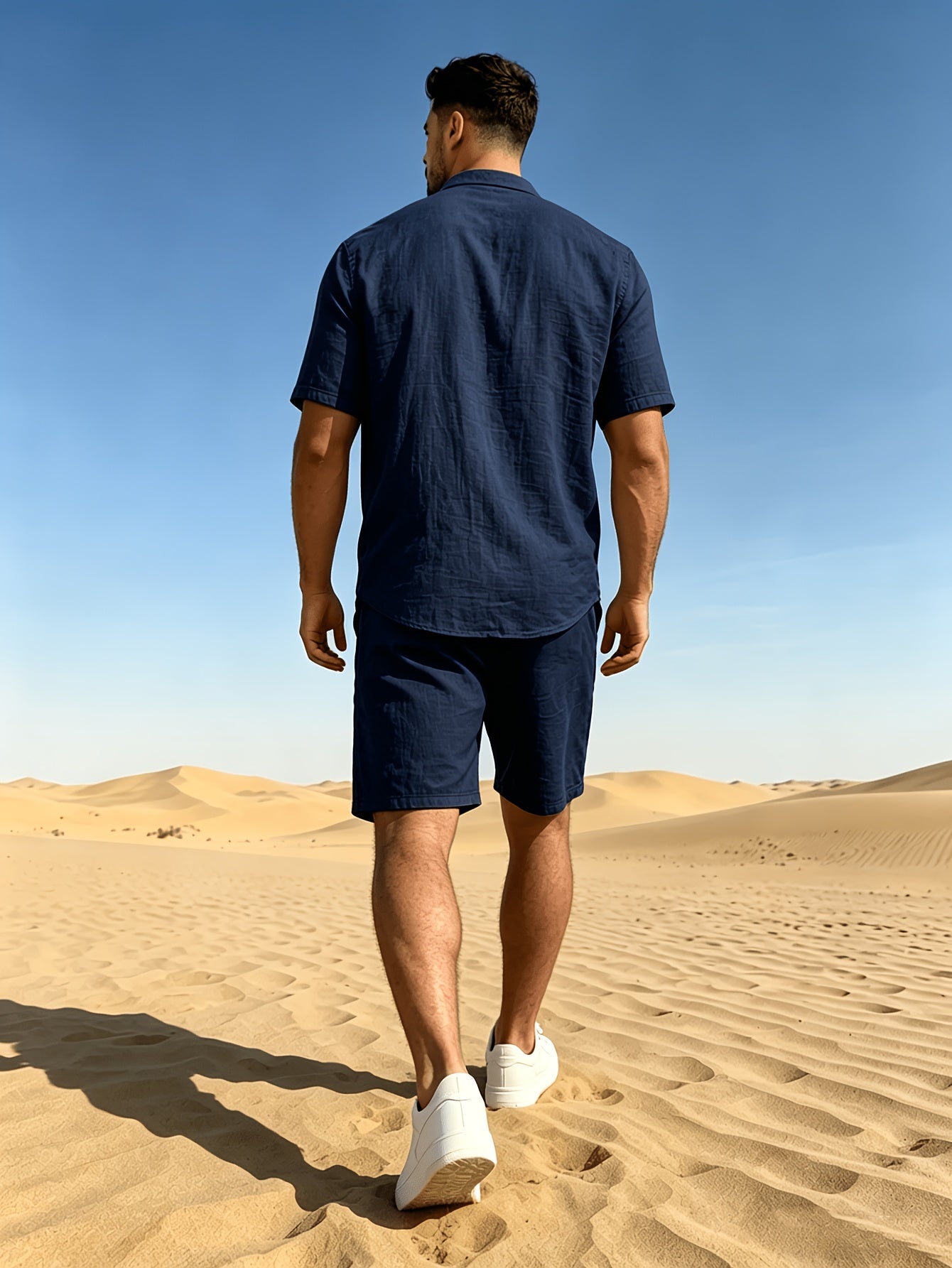 Men's Casual Linen Short Sleeve Shirt & Shorts Set for Summer