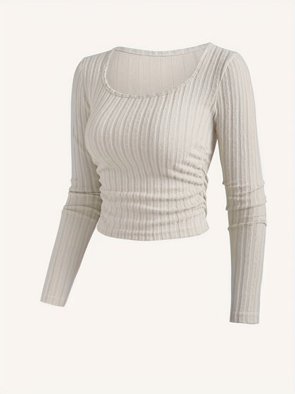 A Stylish Long-sleeved Top With Pleated Details For Women's Casual Sports