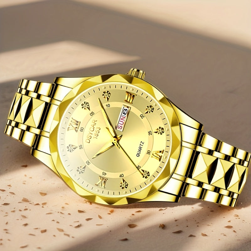 1pc Men's Elegant Watch with Date Display, Stylish Stainless Steel Strap, Quartz Movement Dress Watch, Suitable for Formal and Casual Attire - The Ideal Gift for Him - ayq