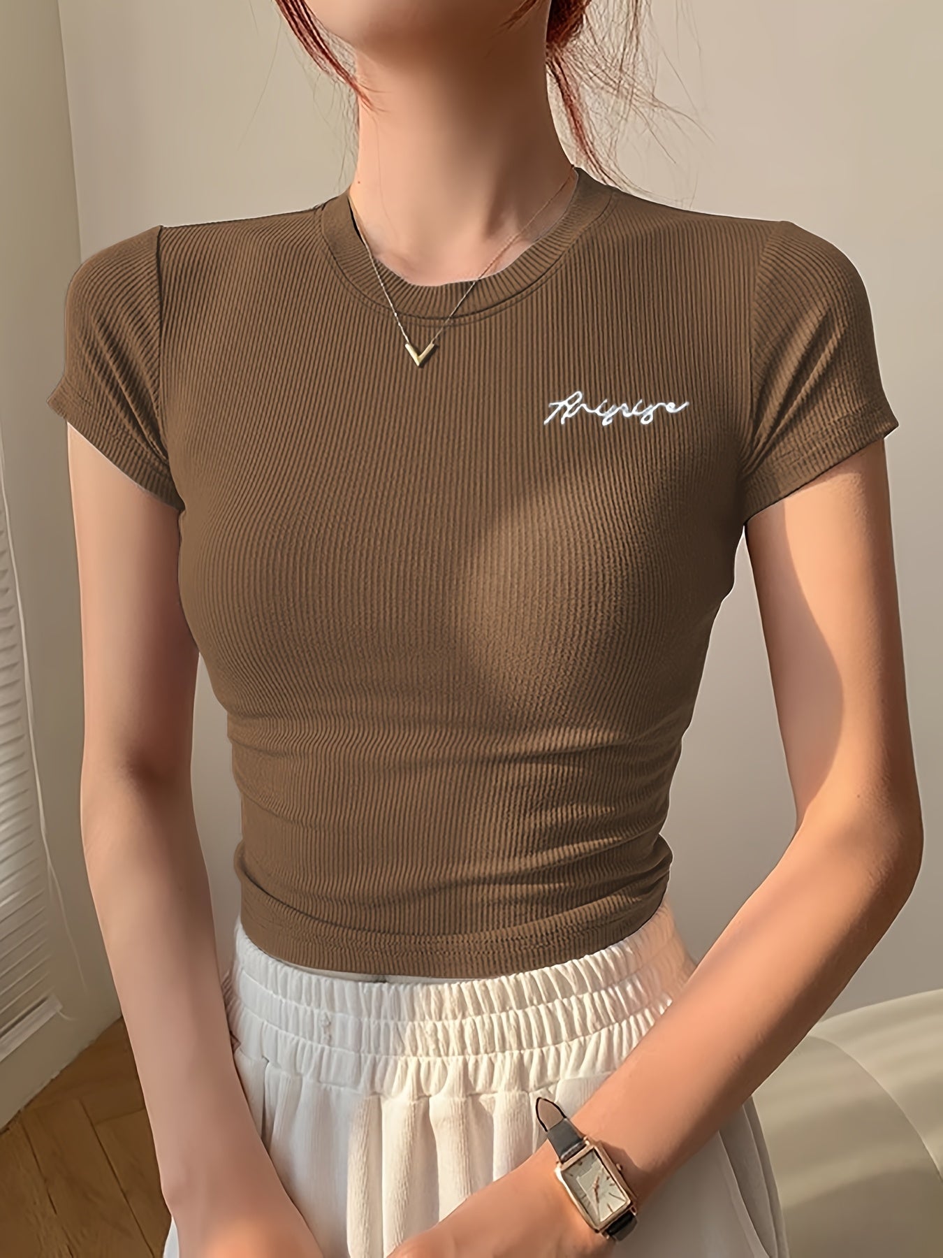 Women's Summer Slim-Fit Round Neck Short Sleeve T-Shirt - ayq