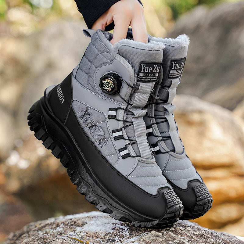 Men's -Lined Snow Boots, Winter Warm Work Boots, Wear-Resistant Outsole Anti-Slip Hiking Boots, Outdoor Trekking Boots, Tactical Work Boots, Gear Pattern Anti-Slip Sole, Snow Mountain Hiking Boots, Professional Outdoor Polar