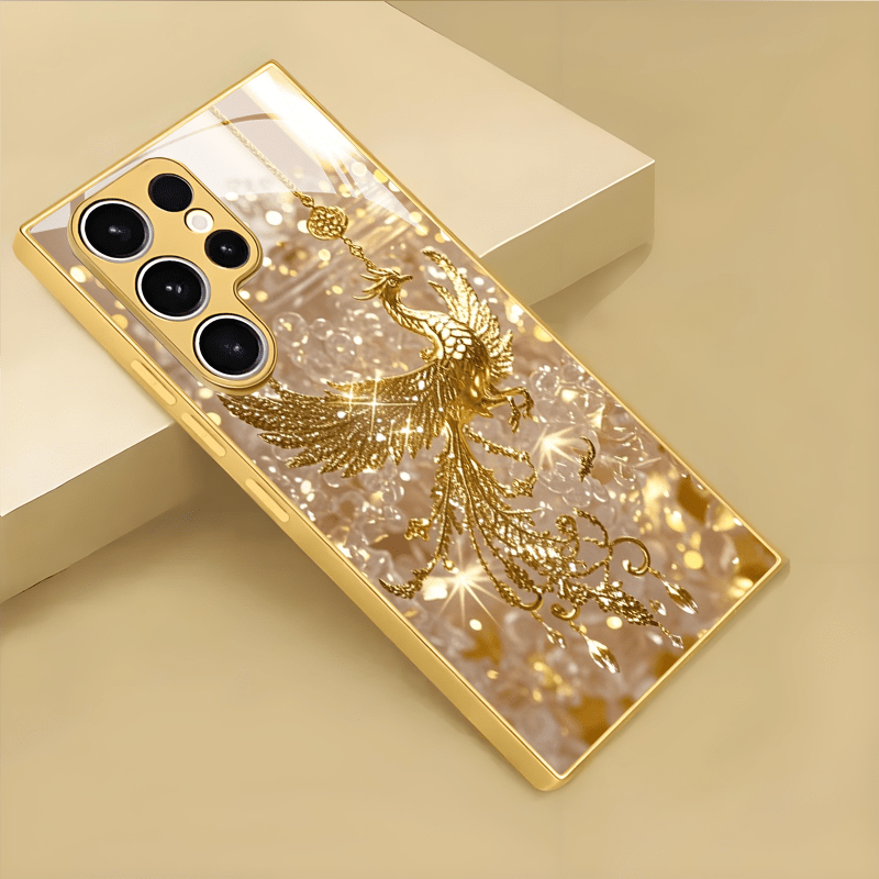 Premium Golden Horse Pattern Gift for 4 Seasons Tempered Glass Phone Case for Iphone 16/16 Pro/16Plus/16Pro Max/15/15 Pro/15 Pro Max/14/14Pro/14 PLUS/14 Pro Max/13/13 Pro/13 Pro Max/13 Mini/12/11 /XR/XS/X/7/8PLUS Mobile Phone