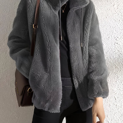 Մեծ չափս - կանացի նոր բրդյա բաճկոն, ձմեռային կարդիգան սվիտեր, հաստ և տաք երկկողմանի մարջանագույն բրդյա կտոր, ազատ և ոճային վերնազգեստ։