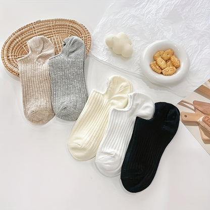 5 Pairs Solid Invisible Socks, Simple Non-slip Low Cut Boat Socks, Women's Stockings & Hosiery