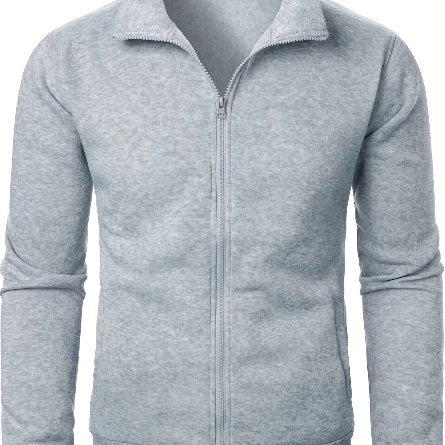 Men'S Slim-Fit Fleece-Lined Zip-Up Hoodie - Warm Long Sleeve Casual Jacket with Stand Collar, Solid Color, Polyester Lining, Pockets, Regular Fit for Fall/Winter, Winter Hoodie, Autumn Outerwear, Sleek Design, Durable Fabric,