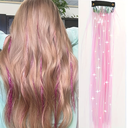60.96cm Glitter Hair Tinsel Extensions Clips - Heat-Resistant Shiny Fairy Hair Accessories for Women, Vibrant Multicolor Strands, Perfect for Christmas Gifts & All Ages, Festive Hairpiece, Festive Hairpiece | Vibrant Hairpiec