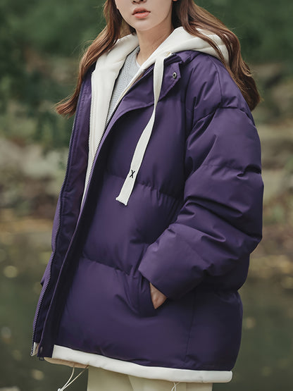 Կանացի բաց կապույտ, գլխարկով փքված բաճկոն - հարմարավետ, բրդյա ծածկույթով ձմեռային վերարկու՝ լարերով, առօրյա ոճ՝ ցուրտ եղանակի համար, ձմեռային վերարկու