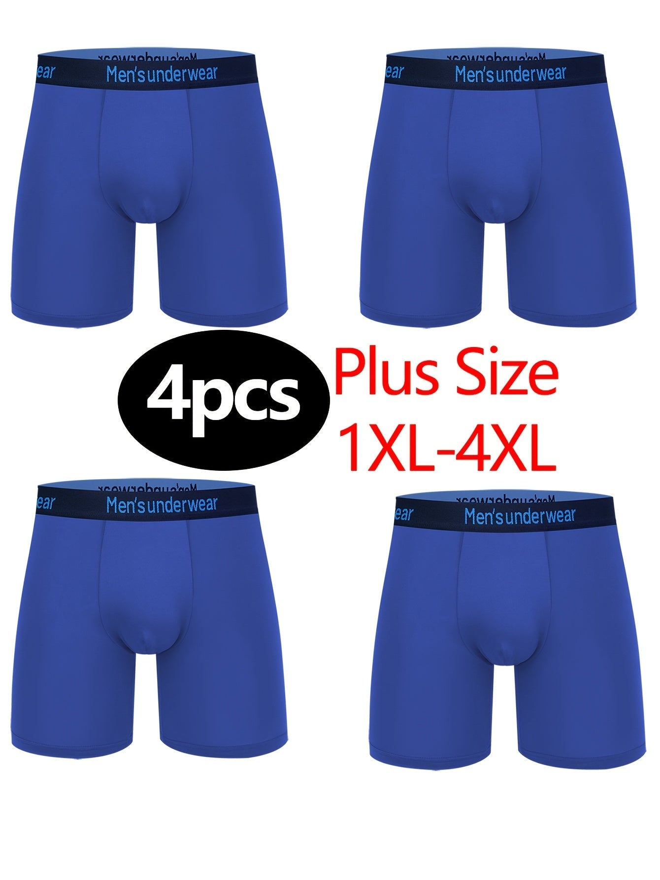 Men's Plus Size Long Briefs 4-Pack, Comfortable Polyester Blend