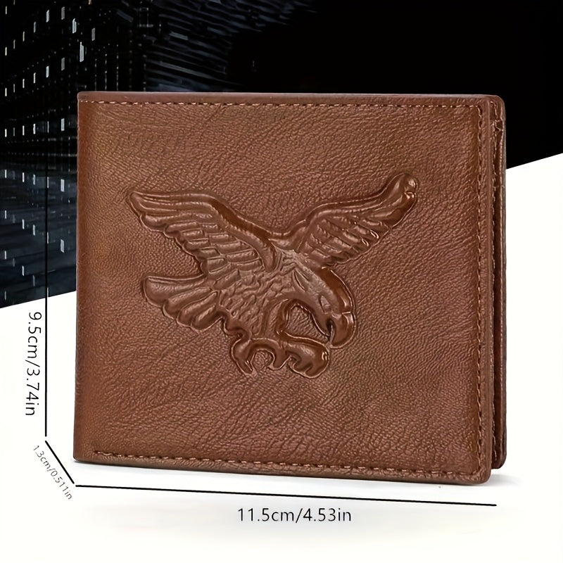 Men'S Short Horizontal Vintage Wallet with Embossed Design And Eagle Coin Pouch