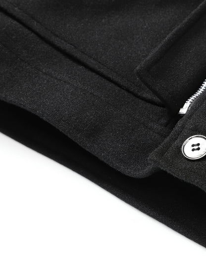 Men's Stylish Autumn/Winter Warm Polyester Casual Jacket with Lapel Collar, Zipper Closure, and Pockets - 100% Polyester Solid Color Loose Fit Coat