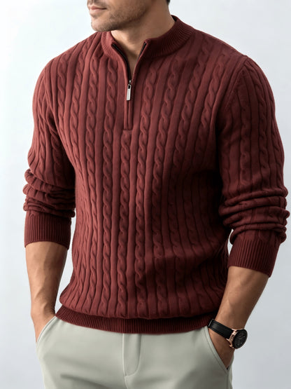 Men's Spring/Fall Half-Zip Stand Collar Cable Knit Sweater