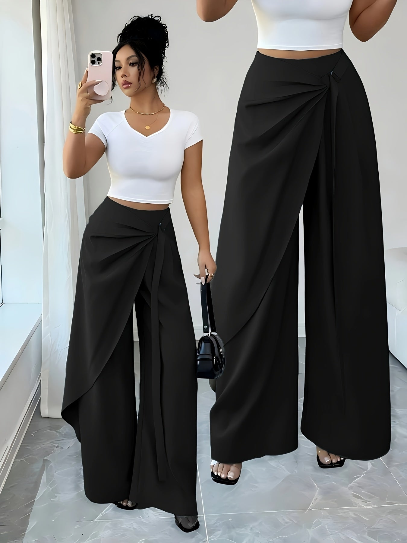 Women's Elegant Wide-Leg Summer Trousers in Solid Color