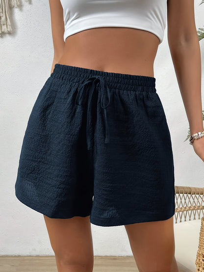 Women's Casual Polyester Shorts With Drawstring Waist, Breathable And Comfortable For Spring, Summer, And Fall