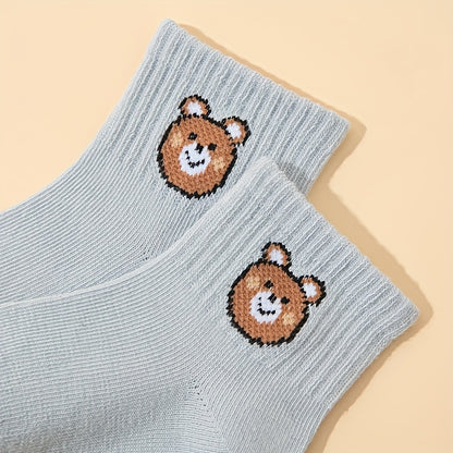 10 Pairs of Cute Little Bear Casual Short Elastic Mid-Calf Socks, Suitable for Newborns And Toddlers, Both Boys And Girls, Perfect for All Seasons.