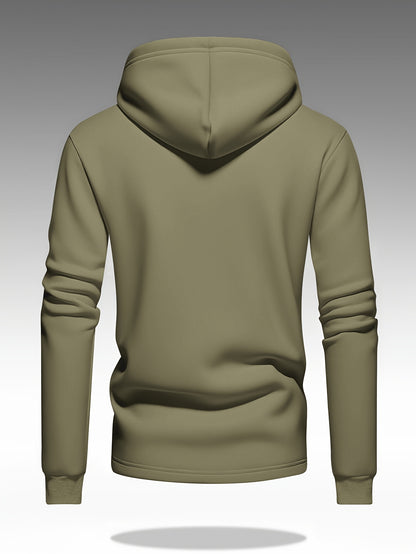 Men's Heavy-Duty Hooded Sweatshirt with Full-Zip Front & Utility Pockets - Olive Green Tactical-Style Outdoor Jacket, Long Sleeve Casual Pullover for Hiking, Camping, Casual Attire - Spring/Fall Layering Essential (Regular Fi