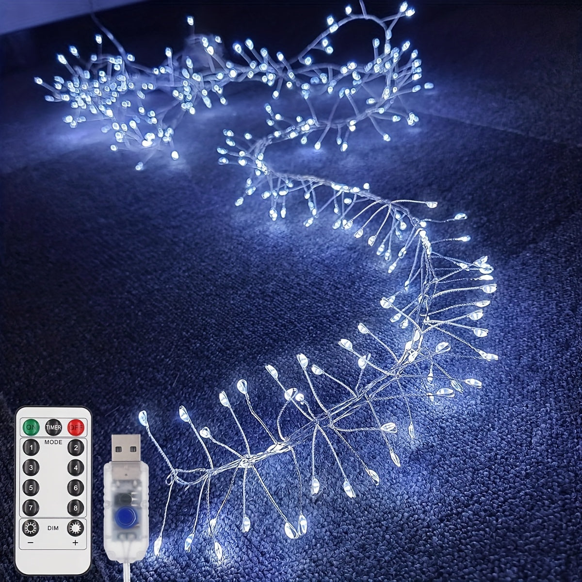 USB Lights String, Fireworks String, 8 Modes with Remote Control and Timer, Suitable for Bedroom Room Garland Wedding Christmas Tree Decoration, Wedding Garland, Christmas Tree Decoration, Remote Control Lights, Timer Lights,