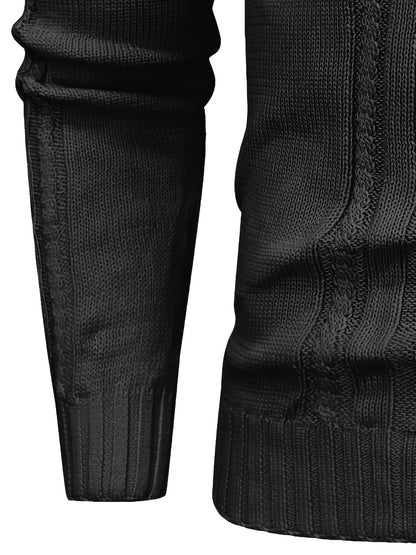 Տղամարդու բարձր օձիքով տաք տրիկոտաժե սվիտեր - ձգվող նորաձև ժապավենավոր սվիտեր, էլեգանտ ջենտլմենական կարդիգան