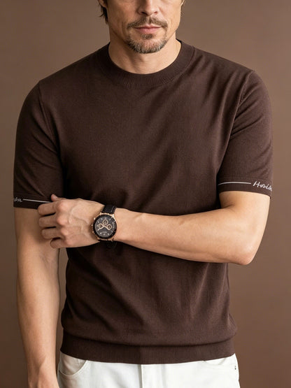 Men's Casual Crew Neck Knit Short Sleeve Summer Shirt