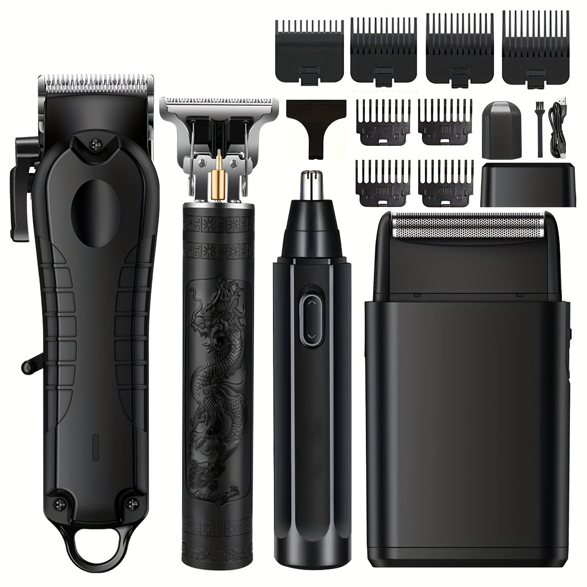 1pc/4pcs Men'S Grooming Kit, Hair Clipper, Electric Shaver, Nose Trimmer, Beard Trimmer, USB Rechargeable Multi-Functional Haircutting Set, Perfect for Beard and Hair Trimming, Travel Essentials, Father'S Day Gift