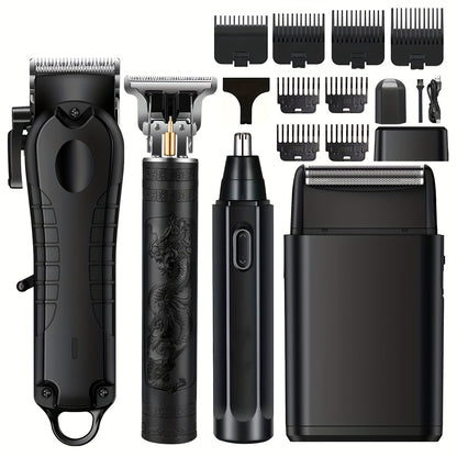 1pc/4pcs Men'S Grooming Kit, Hair Clipper, Electric Shaver, Nose Trimmer, Beard Trimmer, USB Rechargeable Multi-Functional Haircutting Set, Perfect for Beard and Hair Trimming, Travel Essentials, Father'S Day Gift