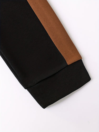 2pcs Boys' Autumn/Winter Fleece-Lined Hooded Sweatshirt and Pants Set, Simple Letter Print Fashion Classic Outfit for Outdoor Sports and Casual Wear, 100% Polyester Knit Stretch Fabric, Ideal Gift Choice for Kids, Perfect for