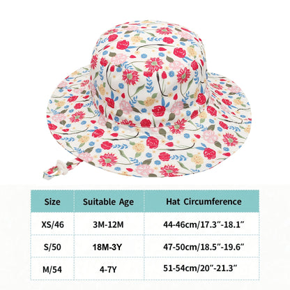 Girls' Floral Wide Brim Bucket Hats with Windproof Cord - 2pcs