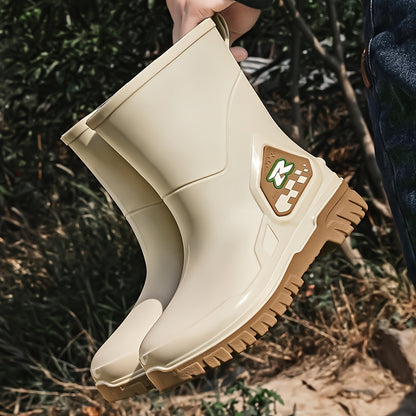 Men's Mid-Calf Rubber Rain Boots for Outdoor and Casual Wear