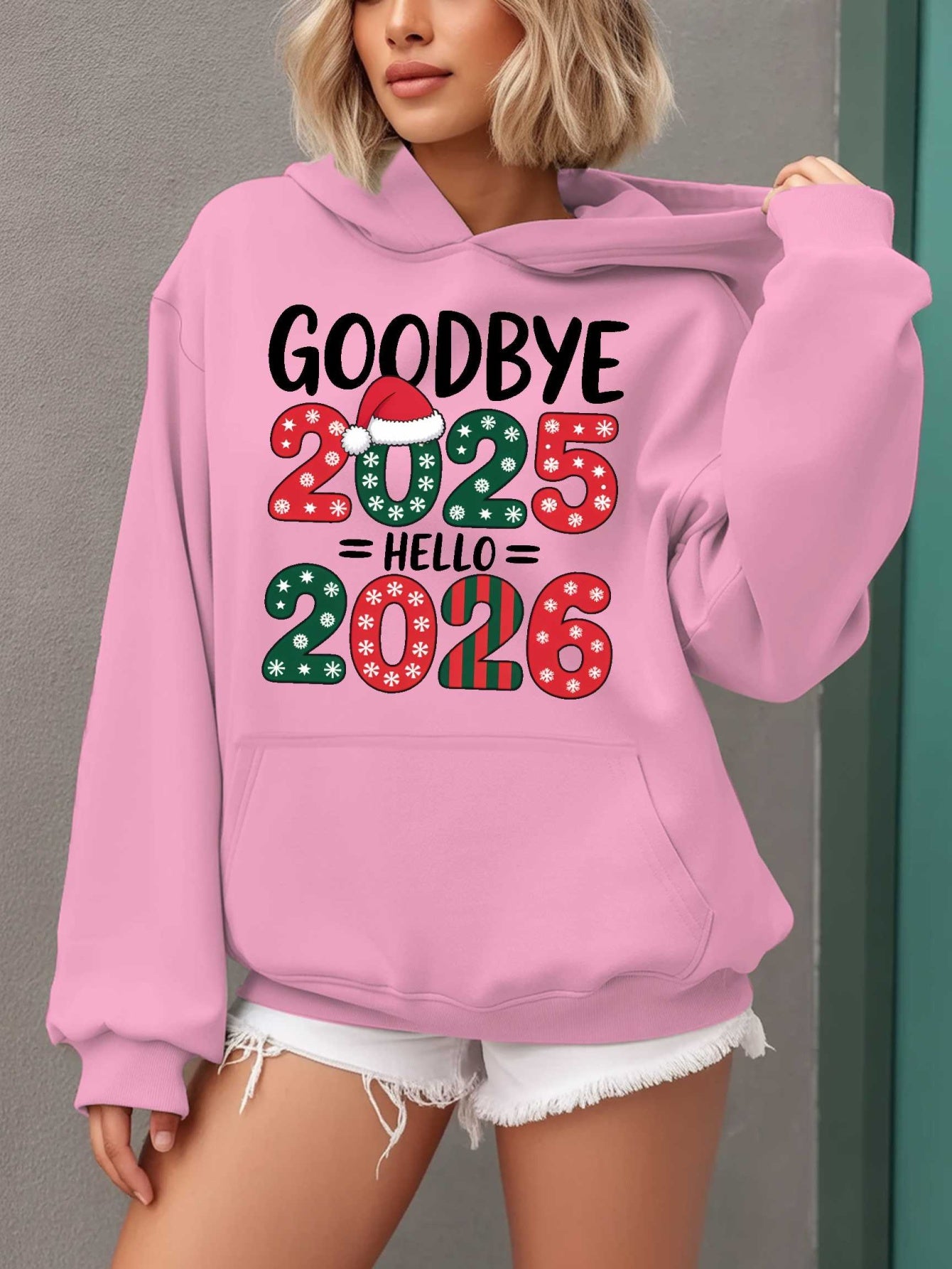 Women'S Hoodie - Goodbye 2025 Hello 2026 Sweatshirt with Christmas Countdown Design, Beige Pullover Hoodie, Front Pocket for Fall/Winter, Cozy Long Sleeve Sweater for New Year'S Eve & Everyday Winter Outfits - Perfect Gift fo