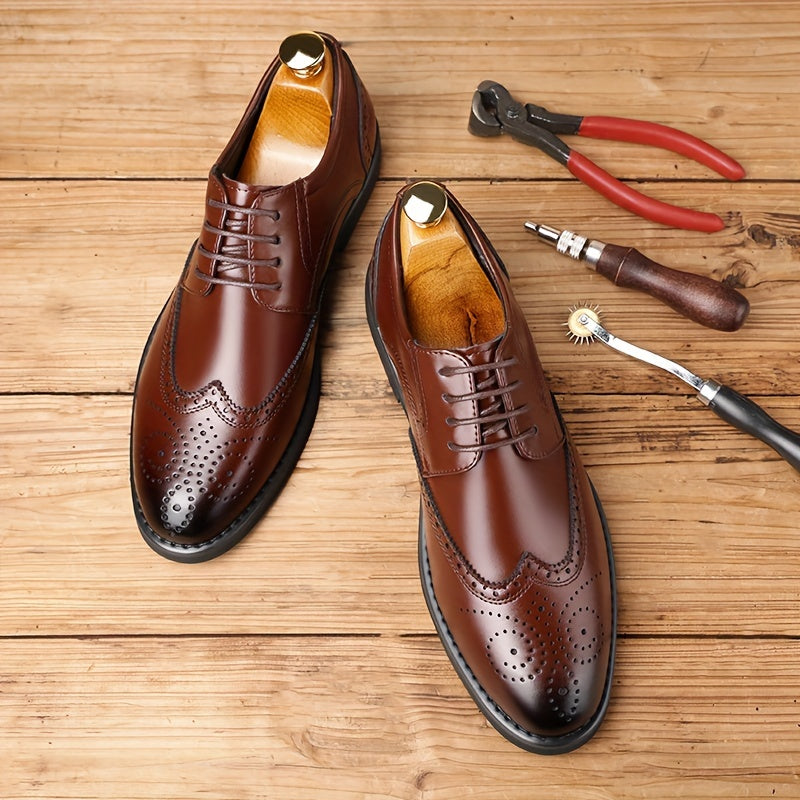Men's Business Brogue Shoes Lace-Up Microfiber for Spring & Fall