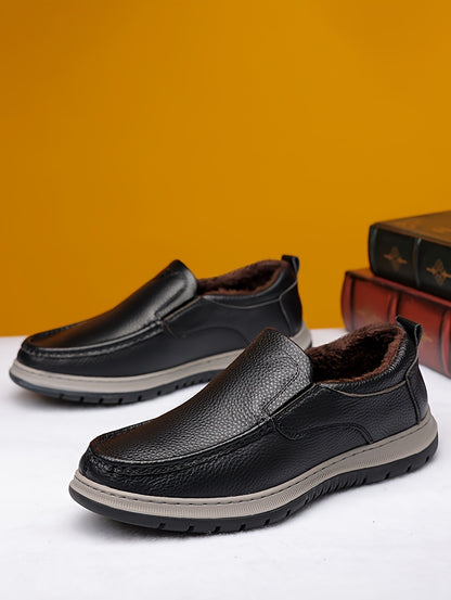 Men's Winter Warm Cowhide Boots - -Weather Traction Rubber Sole & Soft Fabric, Low-Top Short Boots Suitable for Daily Wear, Parties, - Fit for Fall/Winter (Boots Can Be Dressed up or)