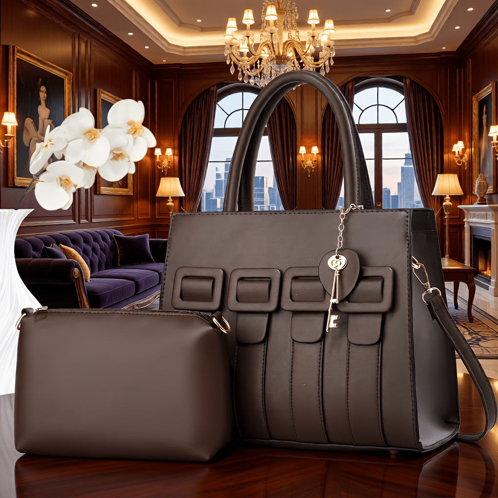 Women’s Faux Leather 2-Piece Bag Set - Crossbody & Tote