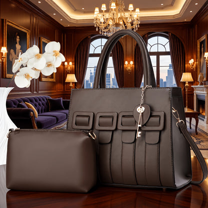 Women’s Faux Leather 2-Piece Bag Set - Crossbody & Tote