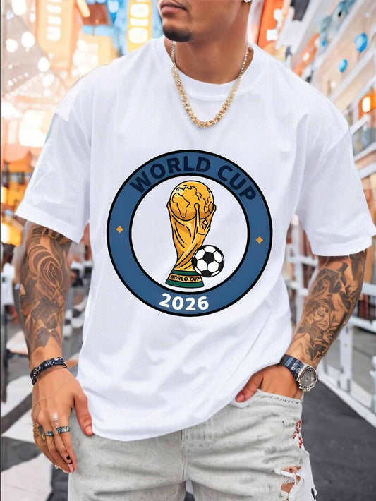 Men's FIFA World Cup Soccer Ball Mesh T-Shirt, Casual Sporty Fit