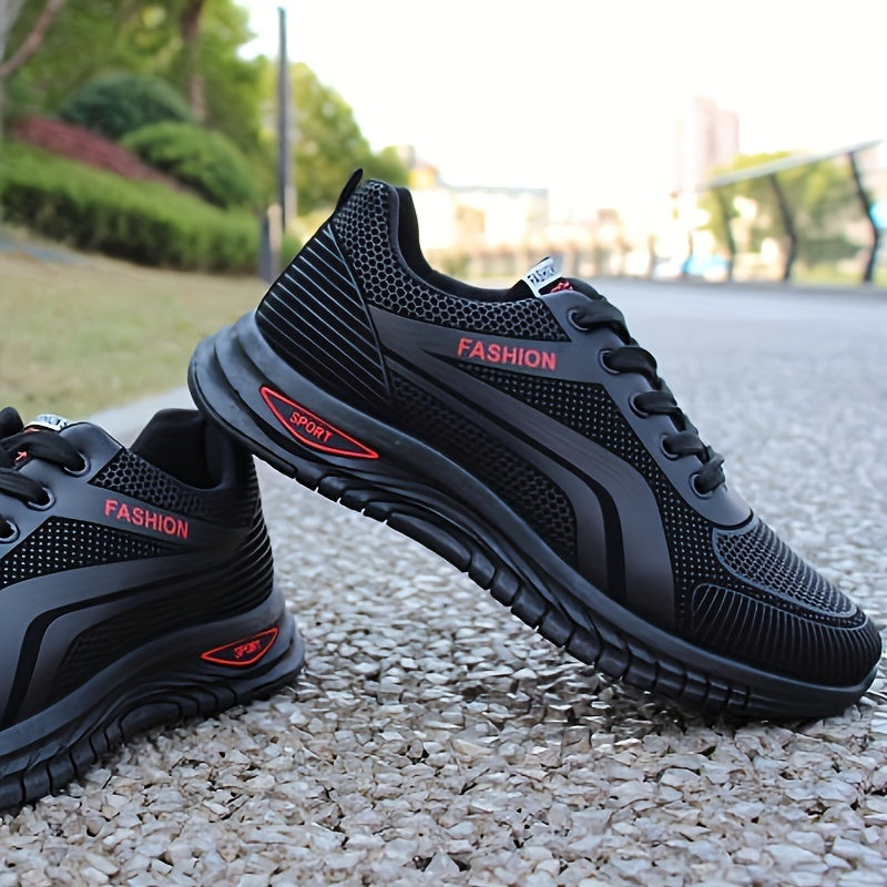 Men's Trendy Striped Running Shoes Lace Up Breathable Low Top For Outdoor Walking Jogging Casual Activities All Seasons