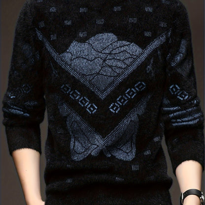 Men'S High-End Crew Neck Sweater | Fashionable Thick Warm Knitted Pullover with Floral Pattern and Hot Stamping for Fall/Winter