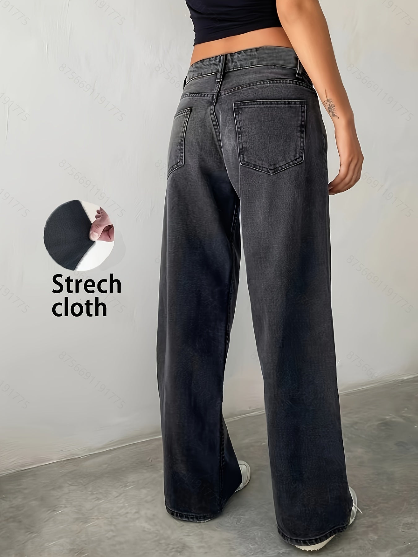 Women's Fashion Stretch Denim JK8820-T# Long Pants, Casual Washed Jeans, Straight Fit, No Belt, All-Season, Solid Color, Regular Length, Built-in Zipper, CPUY Brand