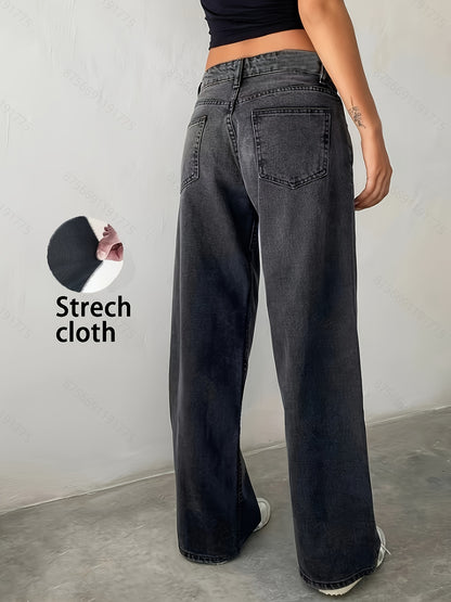 Women's Fashion Stretch Denim JK8820-T# Long Pants, Casual Washed Jeans, Straight Fit, No Belt, All-Season, Solid Color, Regular Length, Built-in Zipper, CPUY Brand