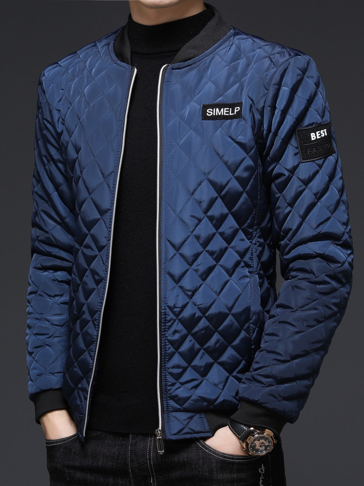 Men's Casual Fall/Winter Polyester Bomber Jacket with Baseball Collar