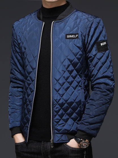 Men's Casual Fall/Winter Polyester Bomber Jacket with Baseball Collar