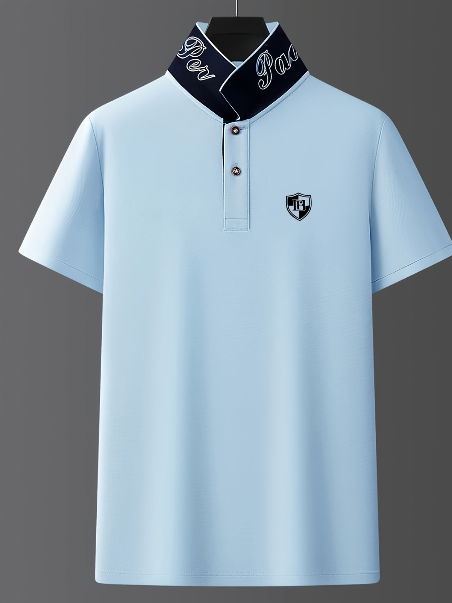 Men'S Fashion Short-Sleeve POLO Shirt | Contrast Rib-Knit Collar with 3D High-Frequency Print | Casual Style, Regular Fit, Summer Season - ayq