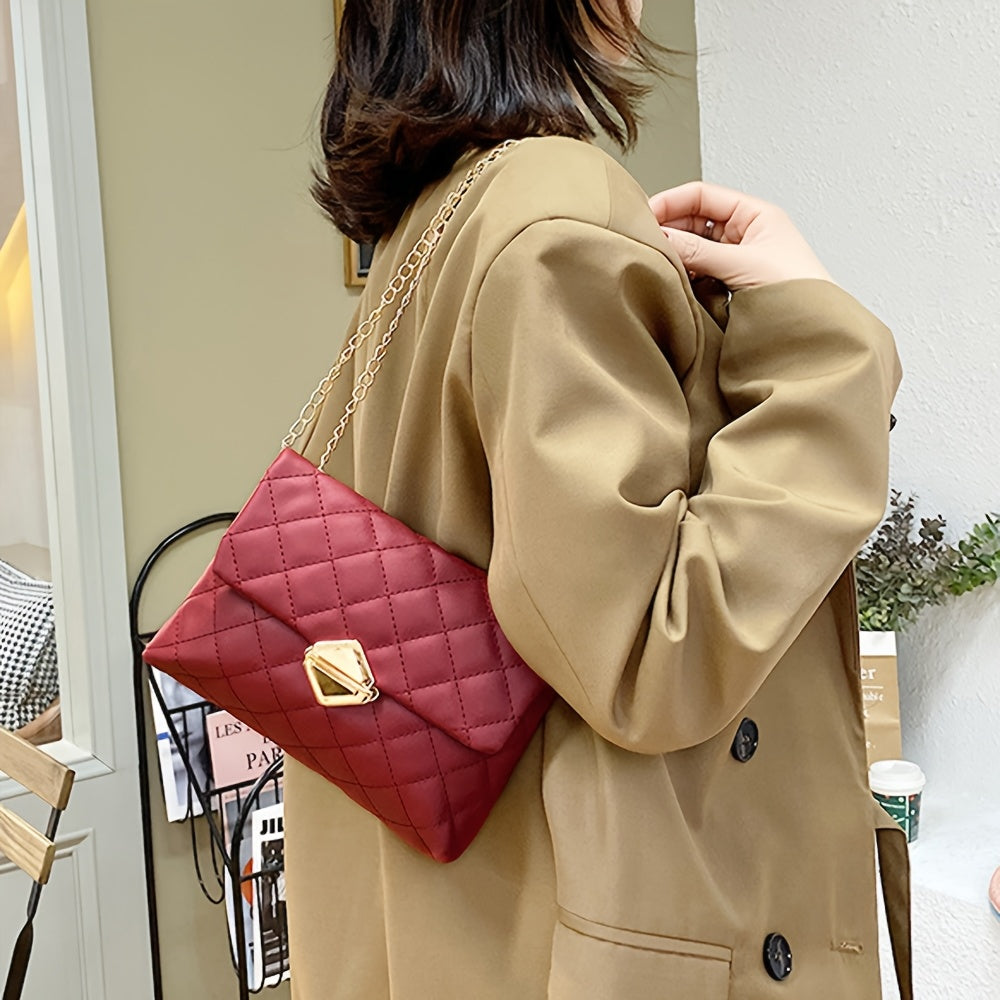 Բազմակողմանի ռոմբուսային կանացի պայուսակ, նորաձև վինտաժային շղթայական ուսապարկ, ձեռքի պայուսակ