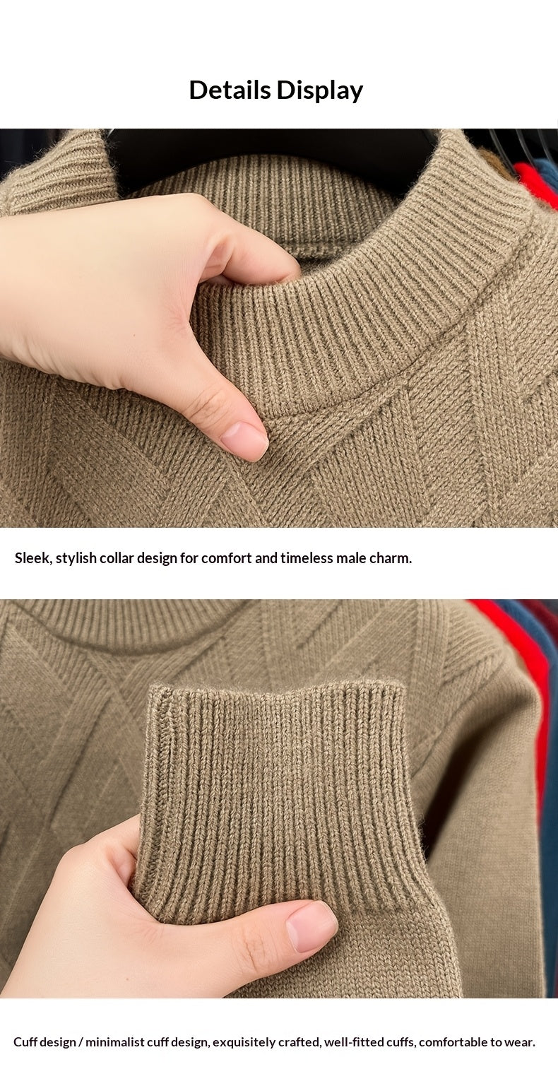 KATMARO ասեղնագործված սվիտեր տղամարդկանց համար, կլոր վզնոցով, տաք աշնանային և ձմռան համար, խիտ բրդյա, կիսաբարձր օձիքով հիմք, Shengyida-ի առօրյա տղամարդու հագուստ