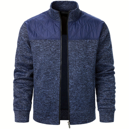 Men's Blocking Quilted Jacket For Spring And Autumn, Casual Stylish Outdoor Stand Collar Coat As Gift