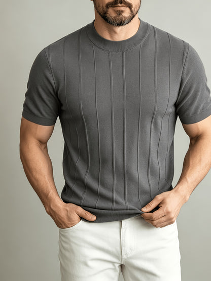 Men's Summer Slim Fit Rib Knit Crew Neck Short Sleeve Top