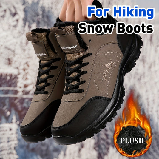 Men's Winter High-Top Ankle-High Outdoor Boots - Upper, Plush Lining & Cushioned Insole, Slip-Resistant MD Sole, Brown/Black Trekking Shoes for Snow, Ice, and Cold Weather - Lightweight & Durable Casual Winter Boots for Hikin