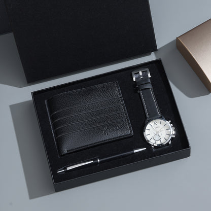 7pcs/set-Men's PU Leather Business Casual Watch Set (wallet + Belt + Keychain + Bracelet + Watch + Pen + Rosary), Minimalist Quartz Watch Set, Exquisite Watch Gift Box, Valentine's Day Gift Box.