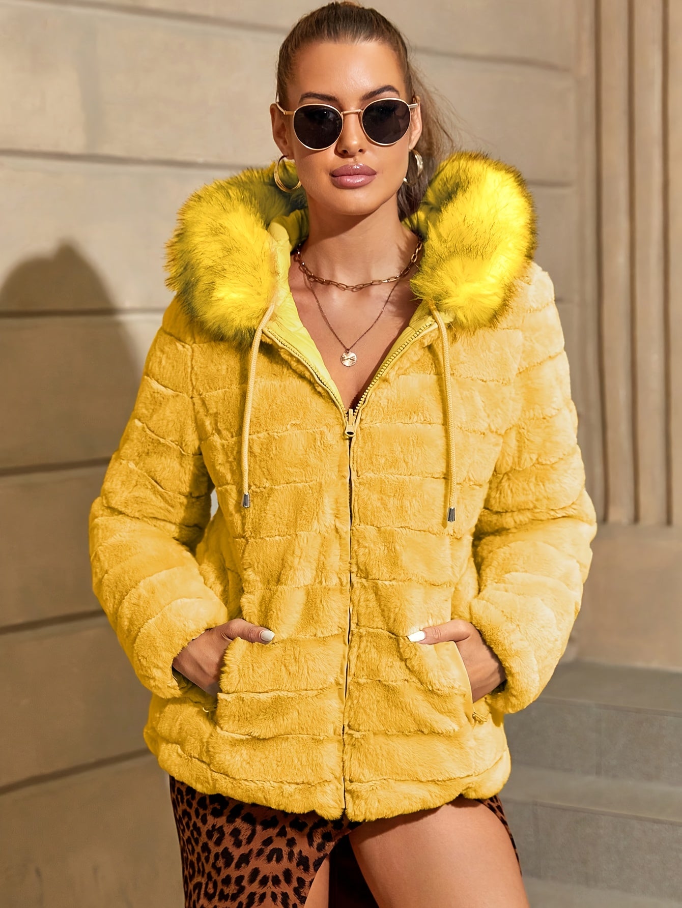 Women'S Heavyweight Winter Coat - Dual-Sided Reversible Jacket with Full-Zip Front, Hooded Collar, Two-Way Zipper Closure - Warm Outerwear for Cold Weather, Office, Travel - Elegant Brown Coat (Size & Wash Label in Pocket), L