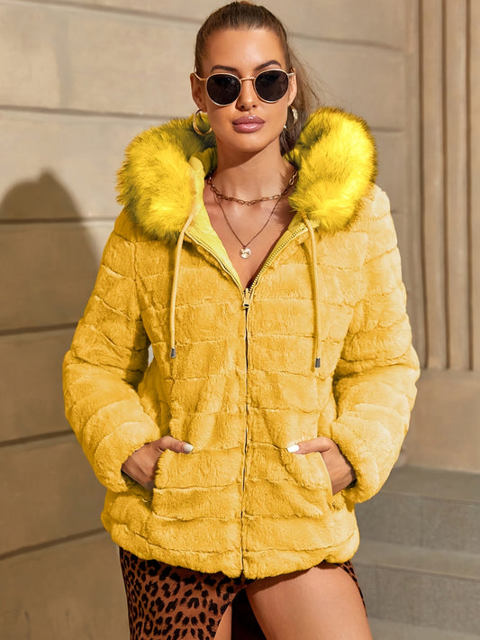 Women'S Heavyweight Winter Coat - Dual-Sided Reversible Jacket with Full-Zip Front, Hooded Collar, Two-Way Zipper Closure - Warm Outerwear for Cold Weather, Office, Travel - Elegant Brown Coat (Size & Wash Label in Pocket), L