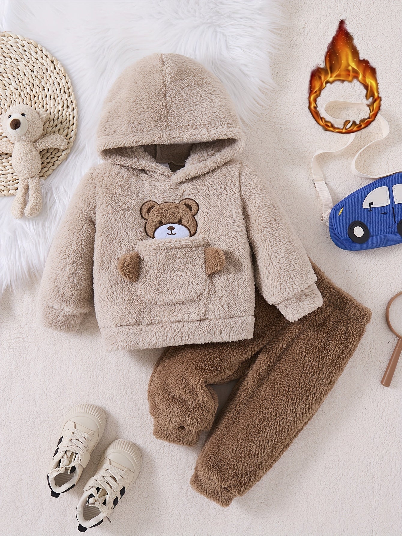 Տղաների աշնանային և ձմեռային նորաձև, առօրյա, պարզ, խելոք, տաք, միագույն, փափուկ, արջուկի տեսքով ասեղնագործված վերնաշապիկով, երկկտորանոց, հիանալի է բացօթյա օգտագործման համար