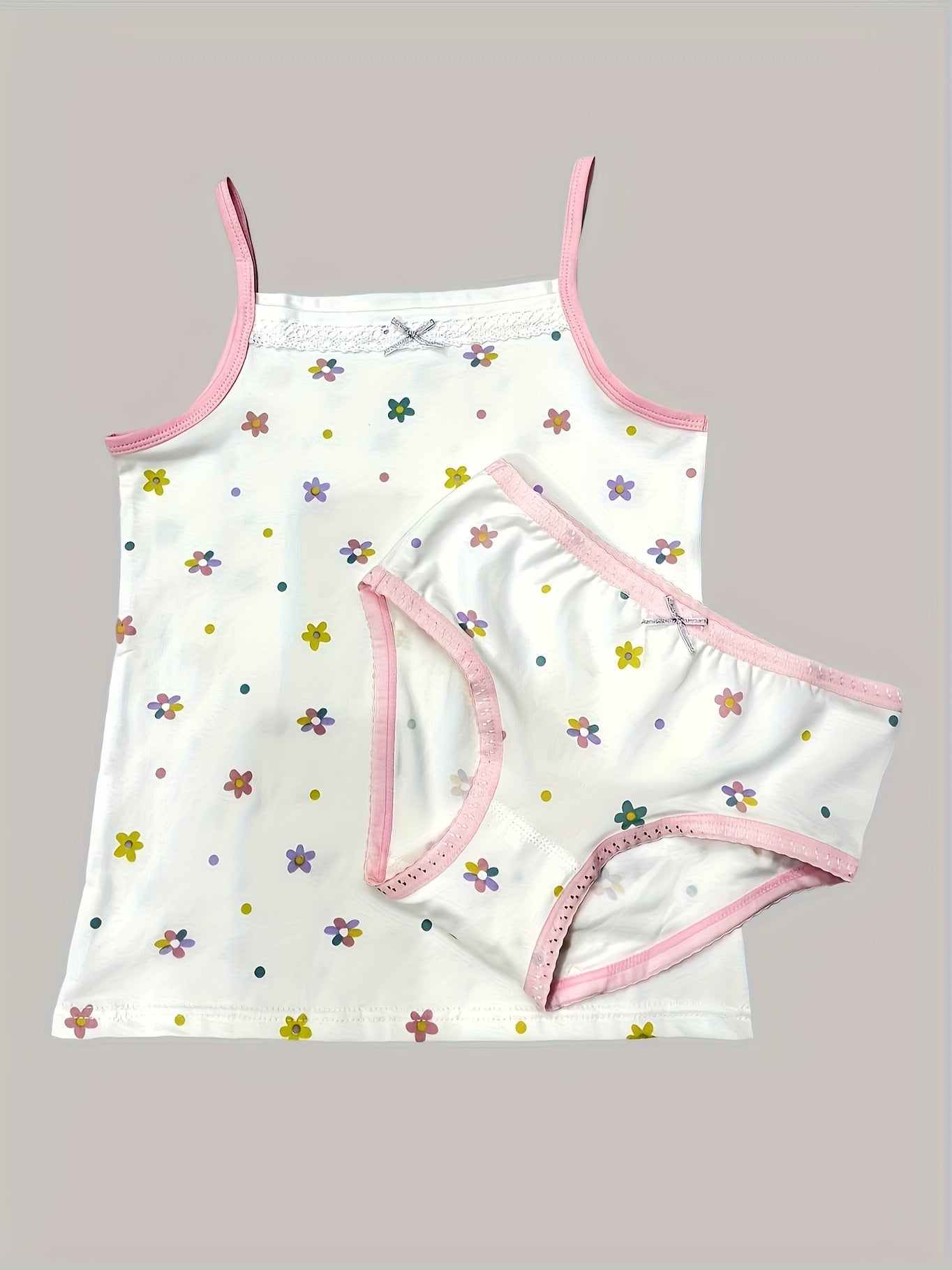Girls' Cotton Playful Suspender Underwear Set with Bow Detail